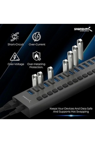 Sabrent Çok Bağlantı Noktalı Usb 3.0 Ve Şarj Hub Hb-u930 16-port