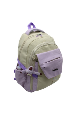 Günlük Sırt Çantası Unisex Çok Bölmeli Okul Çantası 2601 Bej-lila Beyaz - Lila