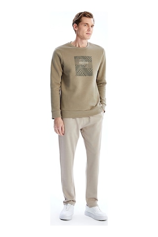 LC Waikiki Lcwaıkıkı Classic Kahverengi Bisiklet Yaka Baskılı Erkek Kalın Sweatshirt Açıkkahverengi