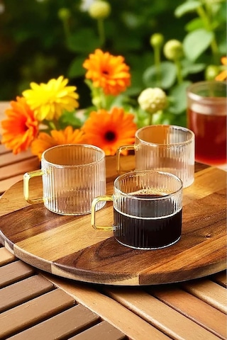 Clavera 6'li Kulplu Cam Çay Kahve Espresso Bardak Fincan Seti 150 Ml Çok Renkli
