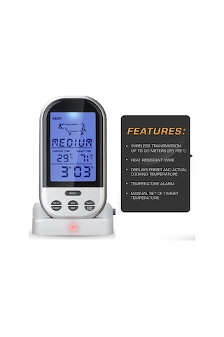 Ulzyvf Portatif Gıda Termometresi: 20-30m Rf, 0-250 Ölçüm, Su Geçirmez Prob, Küçük Tasarım, Turuncu Veya Gümüş Renk