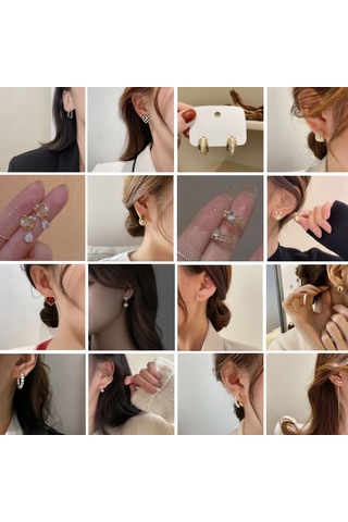 Pırlanta Küpeli Kabuk Çift Katmanlı Küpe, Renk: Eh1207