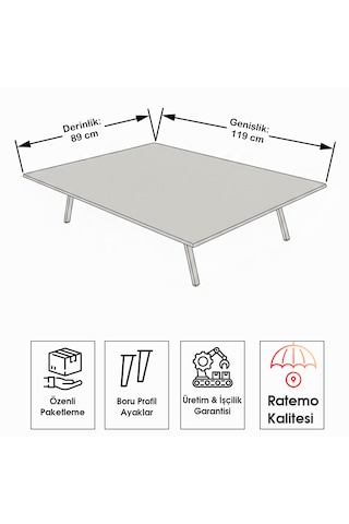 Ratemo Katlanır Metal Ayaklı Yer Sofrası 89x119 Cm Modern Dikdörtgen Çok Amaçlı Masa Beyaz Beyaz
