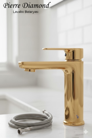 5512-1 Lavabo Bataryası Sabit Banyo Lavabosu Musluğu Musluk Armatür Beyaz Siyah Gold Krom Renkler Gold