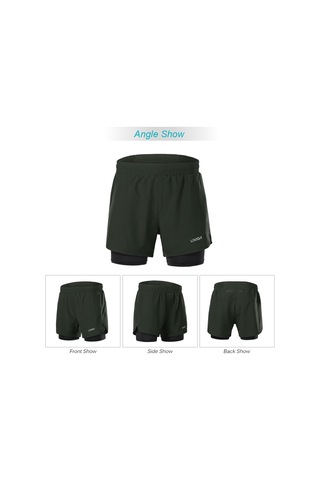 Ordu Yeşili Lixada Erkek 2'si 1 Arada Koşu Şortu Çabuk Kuruyan Nefes Alabilir Aktif Eğitim Egzersiz Koşu Bisiklete Binme