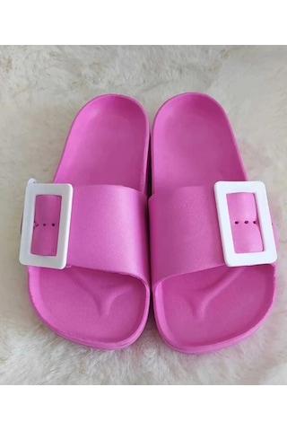 Gezer Kaymaz Taban Kadın Terlik Tokalı Pembe Pembe