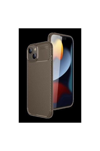 Apple Uyumlu iPhone 15 Kılıf Auto Focus Karbon Kapak - Kahverengi