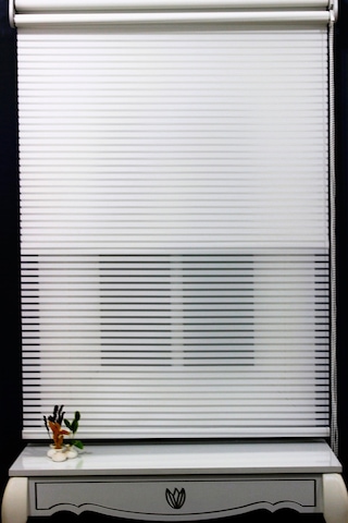 Çift Mekanizmalı Kalın Çizği Tül & Mat Beyaz Stor %80 Işıgı Keser