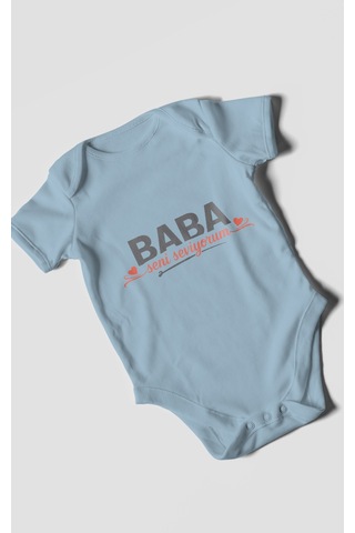 Morivokids Baba, Seni Seviyorum Kısa Kollu Bebek Body %100 Pamuk Bebe Mavisi