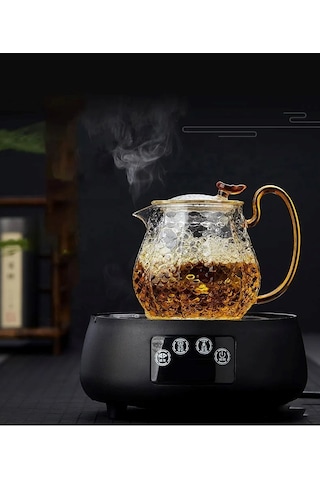 Qerhome Borosilikat Cam Buzlu Gold Saplı Bitki Çayı Demliği 550 Ml Altındem Şeffaf