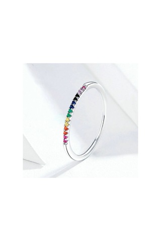 Sterling Silver Ring S925 Colored Zircon Ring, Size:8 Çok Renkli