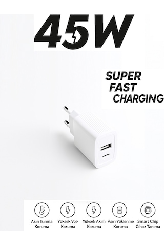 Güçlü 45w Ultra Hızlı Çoklu Şarj Adaptörü Apple Uyumlu iPad Pro 10.5 Inç Qc 3.0 + Pd