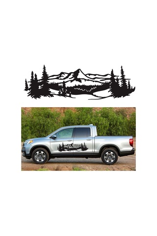 Ranyeek D-957 Pvc Araba Stickerleri, Dağ-ağaç Desenli Siyah Vinyil, Karbonlu Kaplama, 150x50cm 2 Adet, Kolay Kurulum-çıkarma