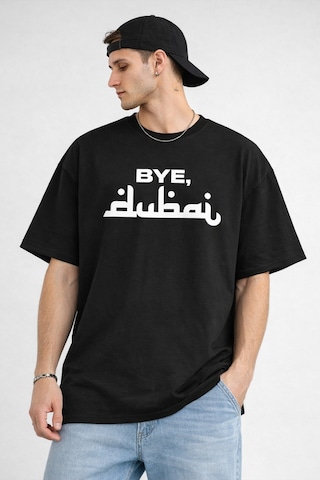 Yolo Street Unisex Oversize Siyah Tişört Bye Dubai Baskılı, 250 Gsm %100 Pamuk, Minimal Streetwear Siyah1