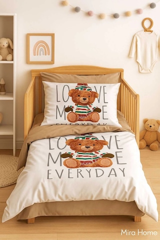 Dijital Baskılı 3d Pamuklu Yenidoğan Bebek Nevresim Takımı Love Me Everyday Çok Renkli
