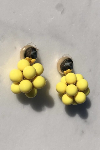 Niki Aksesuar Gold Detaylı Sarı Renk Toptop Küpe Sarı