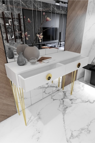 Tocco 1038 Naz 2 Çekmeceli Dekoratif Lüx Dresuar-beyaz Gold Altın - Beyaz