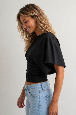 Overmax Bele Oturan Oversize Kollu Premium Crop Bluz Siyah - 880759104 Siyah