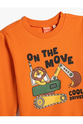 Koton Sweatshirt Bisiklet Yaka Pamuklu Dozer Baskılı Şardonlu Turuncu 4wmb10097tk Turuncu