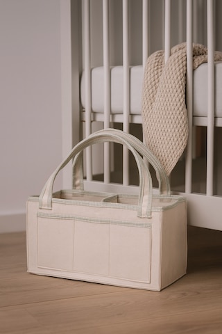 Anne Bebek Kalın Keçe Bakım Çantası Yenidoğan Için Organizer Düzenleyici Çok Amaçlı Krem Yeşil Overlok Detay