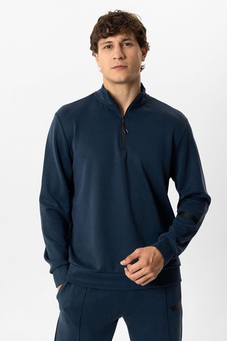 Backandbond Lacivert Regular Fit Dik Yaka Yarım Fermuarlı Sweatshirt