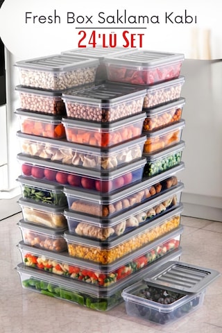 Ny Home 24'lü Set Freshbox Mikrodalga Ve Difrize Uygun Saklama Kabı Gri