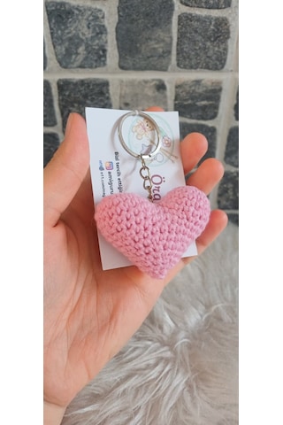 Pembe Kalp Anahtarlık - Örgü Anahtarlık- Çanta Anahtarlık
