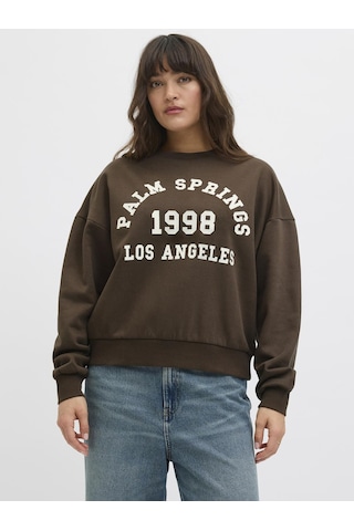 Jack & Jones Kadin Gögüs Baskili Relaxed Fit Sweatshirt - Merle - 12260608 Bracken