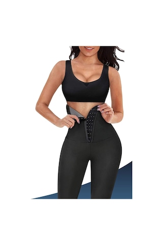 Ff Fit Form Giyim Agraflı Termal Sauna Toparlayıcı Etkili Tayt Siyah