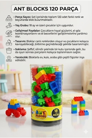 120 Parça Rulo Kutulu Renkli Geometrik Şekilli Eğitici Ve Öğretici Yapı Blokları Oyun Seti