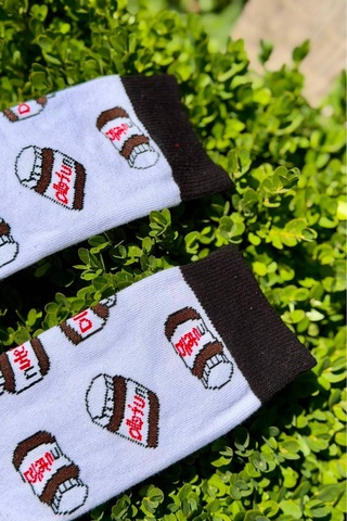 Lousocks Unisex Siyah Beyaz Nutella Tasarım Soket Çorap