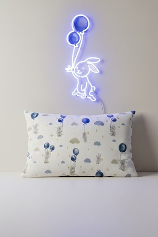More Home Müslin Bebek Yastık Kılıfı Kapaklı 35x45 Tavşanlı Balonlu Mavi Beyaz Beyaz - Mavi