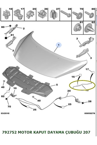 792752 Motor Kaput Dayama Çubuğu Peugeot 207