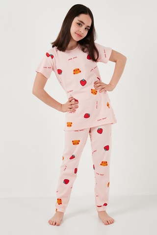 Lela % 100 Pamuk Bisiklet Yaka Kısa Kollu Kız Çocuk Pijama Takımı 6651002 Pembe