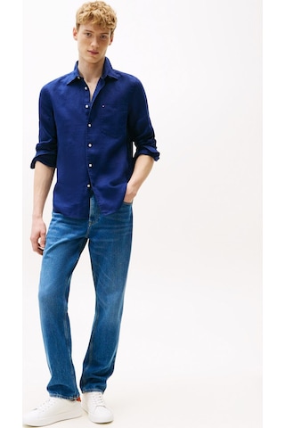 Tommy Hilfiger Pıece Dye Lınen Rf Shırt Erkek Mavi Gömlek - Mw0mw39425