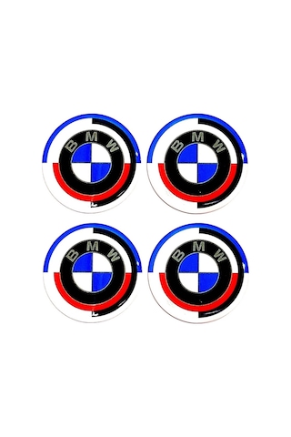 Yeni Nesil Bmw 50.yıl Logolu Damla Sticker Jant Göbeği Yapışkanlı Sticker 5.5 Cm Uyumlu 4 Adet