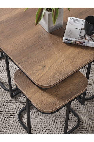 Pelikan 4+1 Barok Ahşap Siyah Metal Ayak Takım Sehpa Sedaş Living Units Sehpa