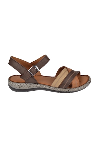 Castle Black Hakiki Deri Comfort Kadın Sandalet Cb-22382 Kahve Multi