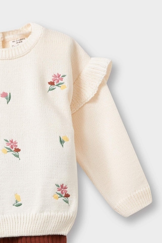 Defacto Kız Bebek 2li Takım Çiçekli Desenli Sweatshirt Tayt F2661a525wner134 Ekru