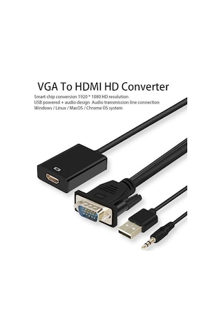 Vga To Hdmi Çevirici Dönüştürücü Adaptör Kablosu