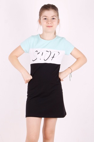 Toontoy Kız Çocuk Stop Baskılı Renkli Elbise Mint Yeşili