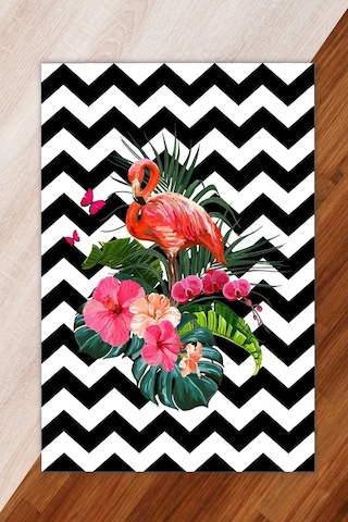 Pembe Renkli Flamingo Desen Lastikli Halı Örtüsü