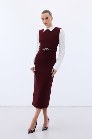 Kemerli Tüvit Elbise - Bordo-136578 Bordo