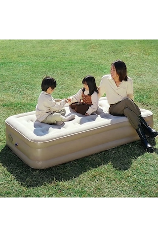 Efsane Kamp Double Yüksek Otomatik Şişen Dahili Pompalı Tek Kişişik Yatak Beyaz