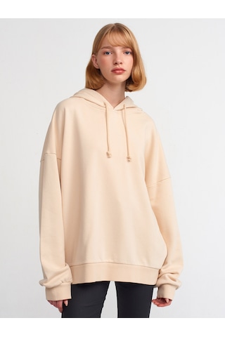 Dilvin Kapüşonlu Sweatshirt 101a40142 Açık Bej