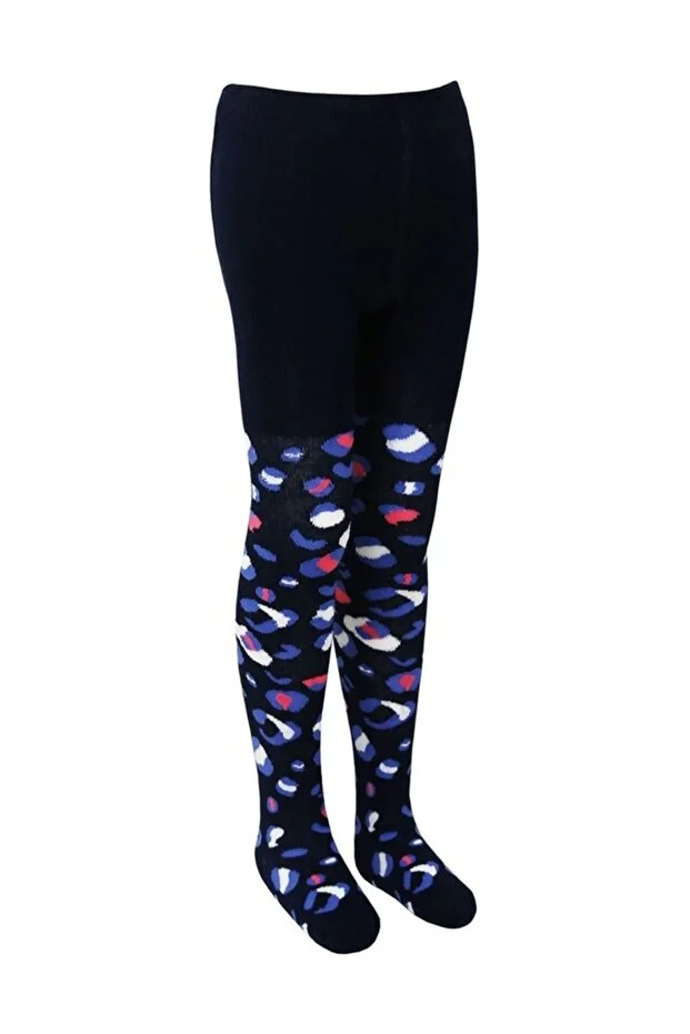 Veraye Socks Leopar Desenli Kız Çocuk Külotlu Çorap Açık Gri Krem-siyah-gri