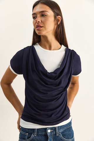 Shade Kadın Çift Kat Görünümlü Degaje Yaka Kısa Kol T-shirt 6140 60286132 - Lacivert
