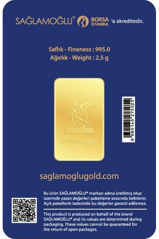 2,5 Gram Külçe Altın 24 Ayar 995,0 / 999,9 Saflık Rafineri Ambalajlı, Seri Numaralı