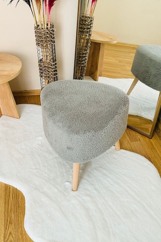Bohem Tarz Teddy Kumaş Üçgen Puf, Makyaj Taburesi, Bench, Gri