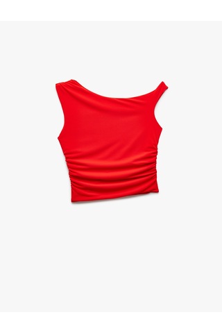 Koton Asimetrik Yaka Drape Detaylı Kolsuz Bluz Kırmızı 5sak10052pk Kırmızı
